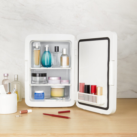 SCHNEIDER - SCMF10W - Mini frigo cosmétique 9L - Refroidissement et chauffage - Miroir avec LED - Etagères - Blanc